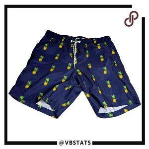 Maamgic Men's Pineapple Print 7" Quick Dry Swim Trunks Blue Yellow Small‎ NWOT
